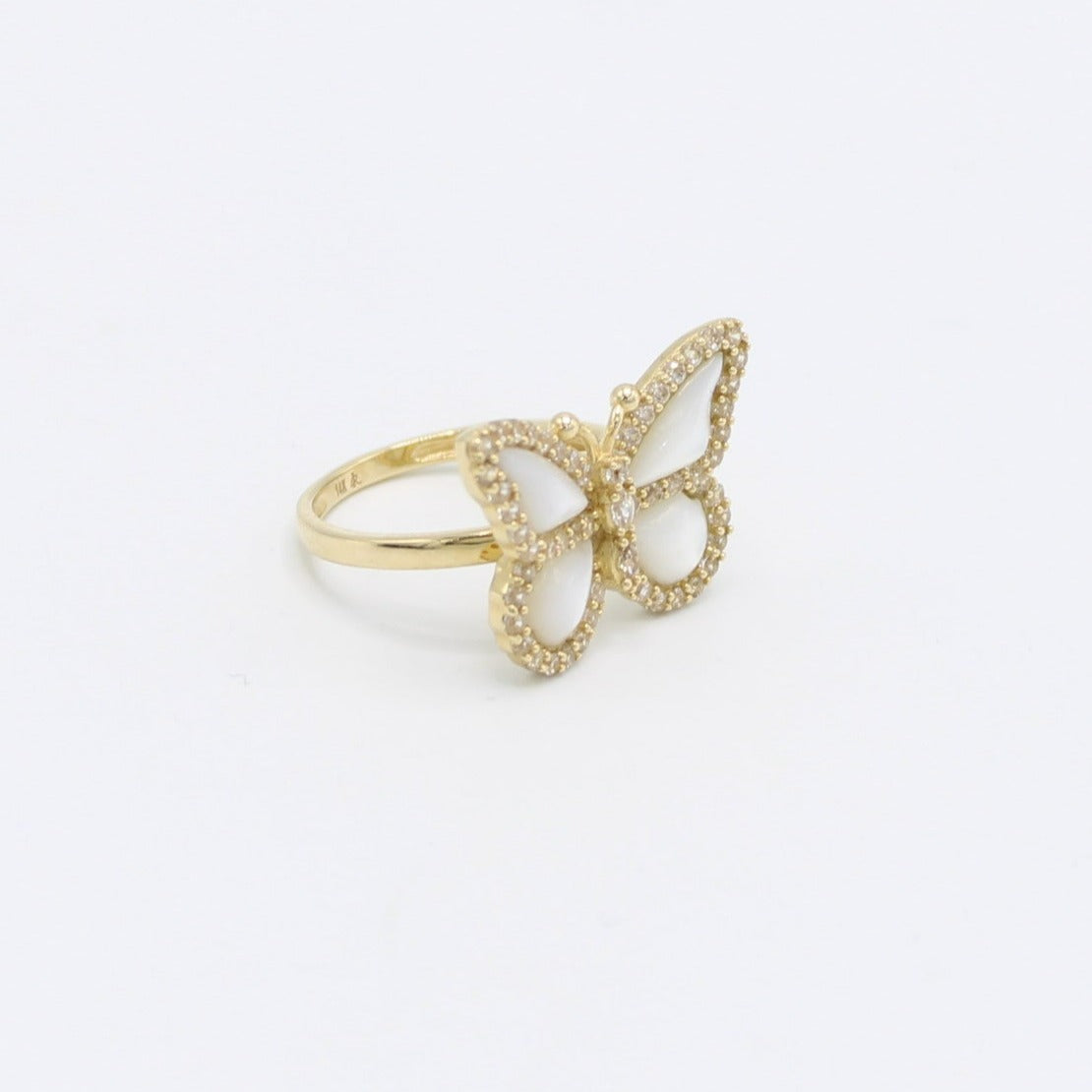 14K Butterfly Women's Ring Cz Stones Yellow Gold