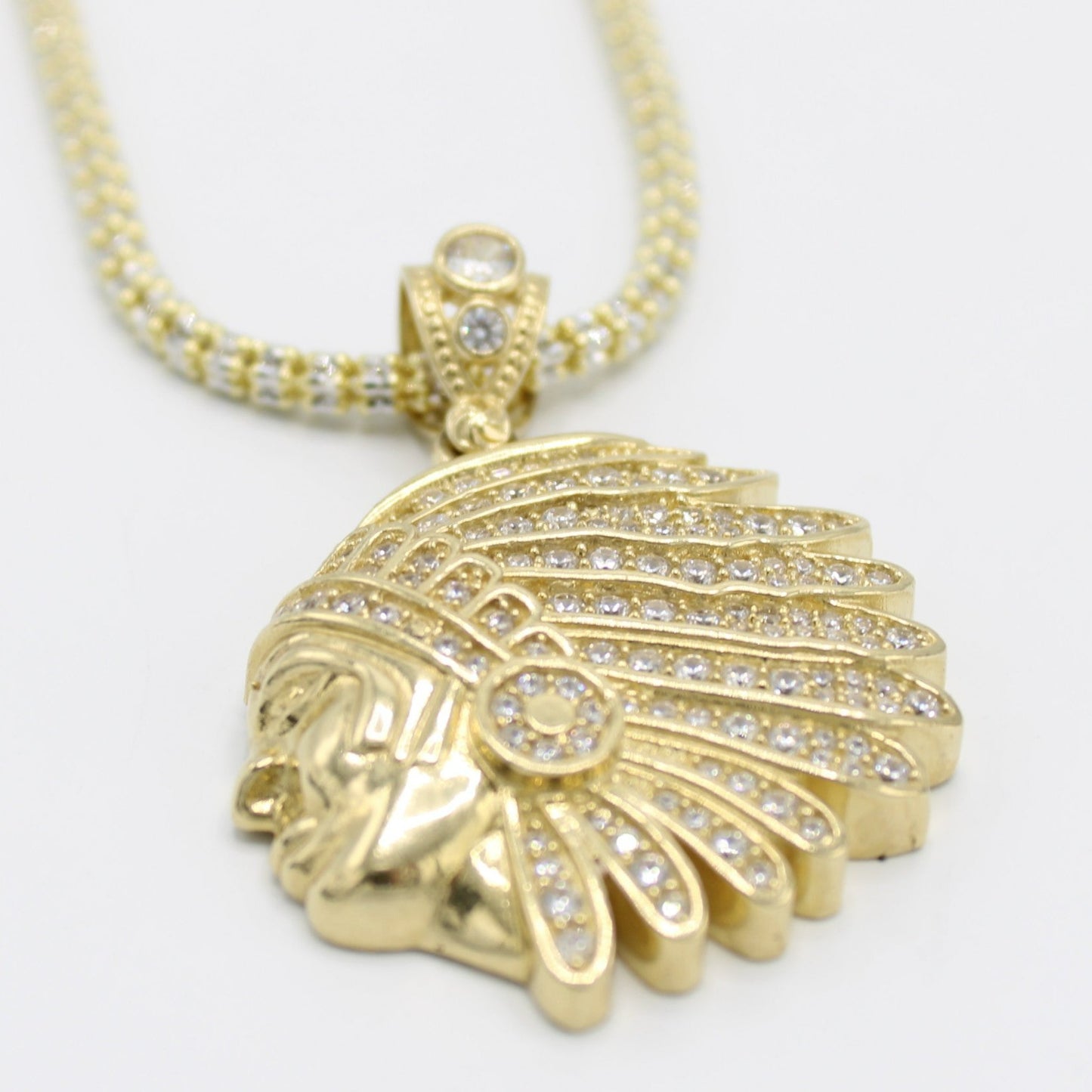 14K Indian Pendant with Ice Chain Yellow Gold