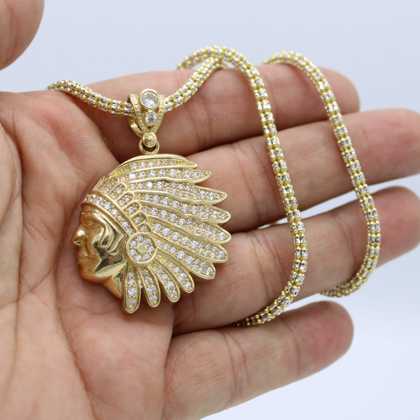 14K Indian Pendant with Ice Chain Yellow Gold