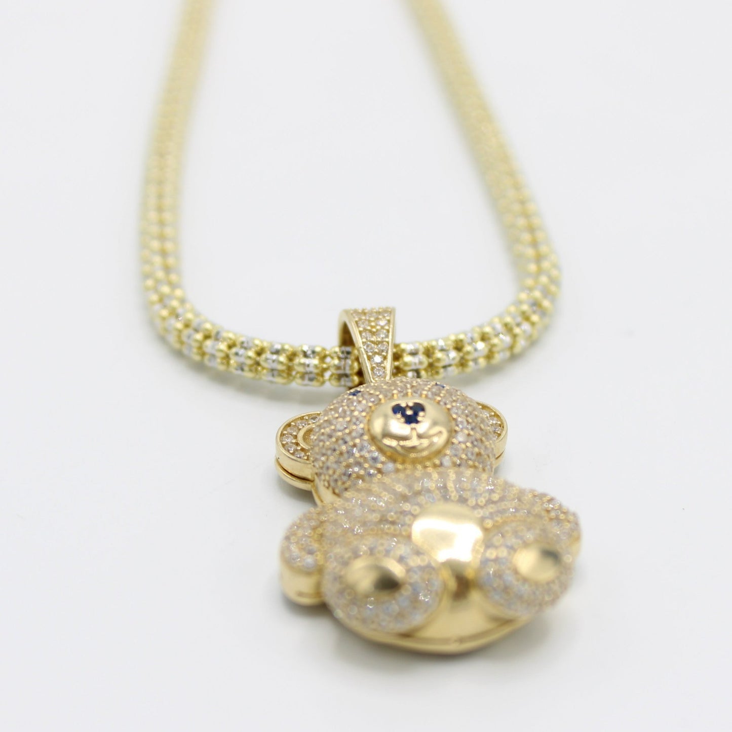 14K Teddy Pendant with Ice Chain Yellow Gold