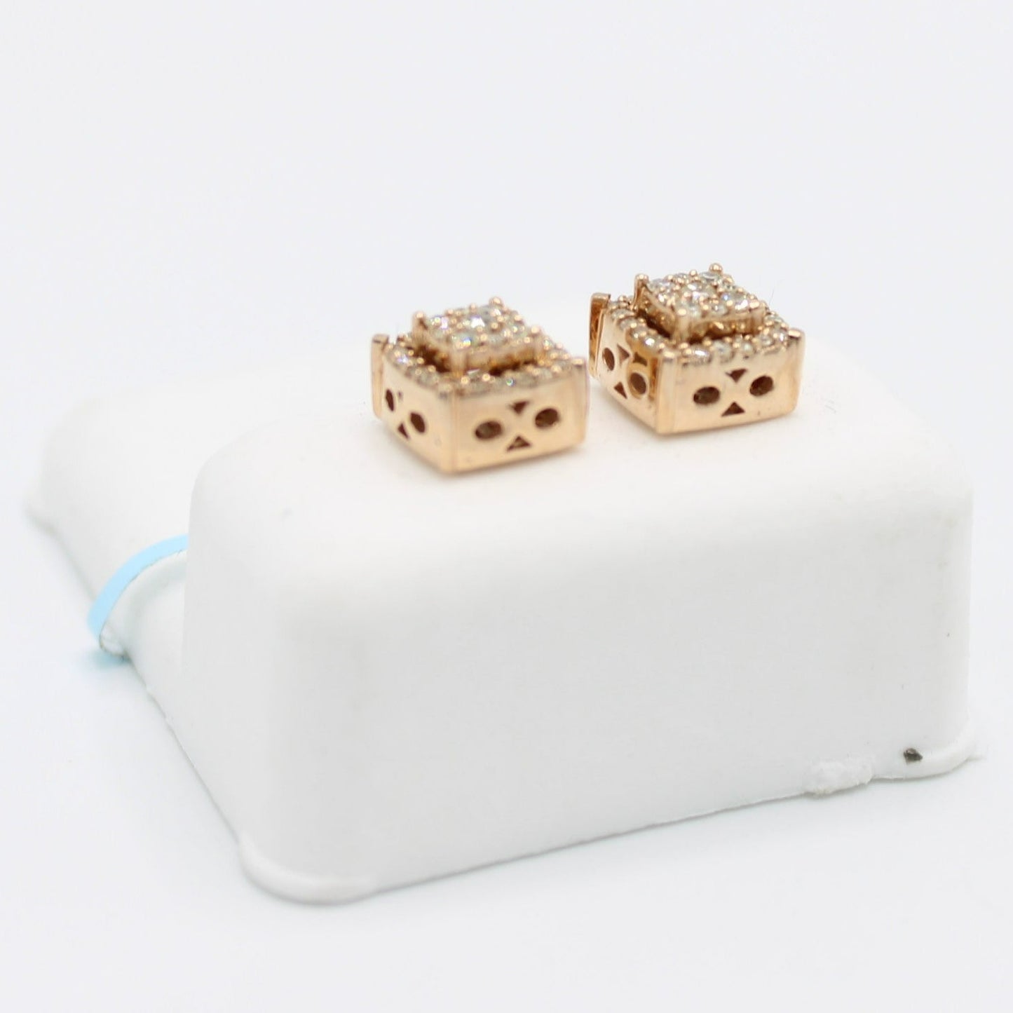 14K Square VS Diamond Earrings Rose Gold