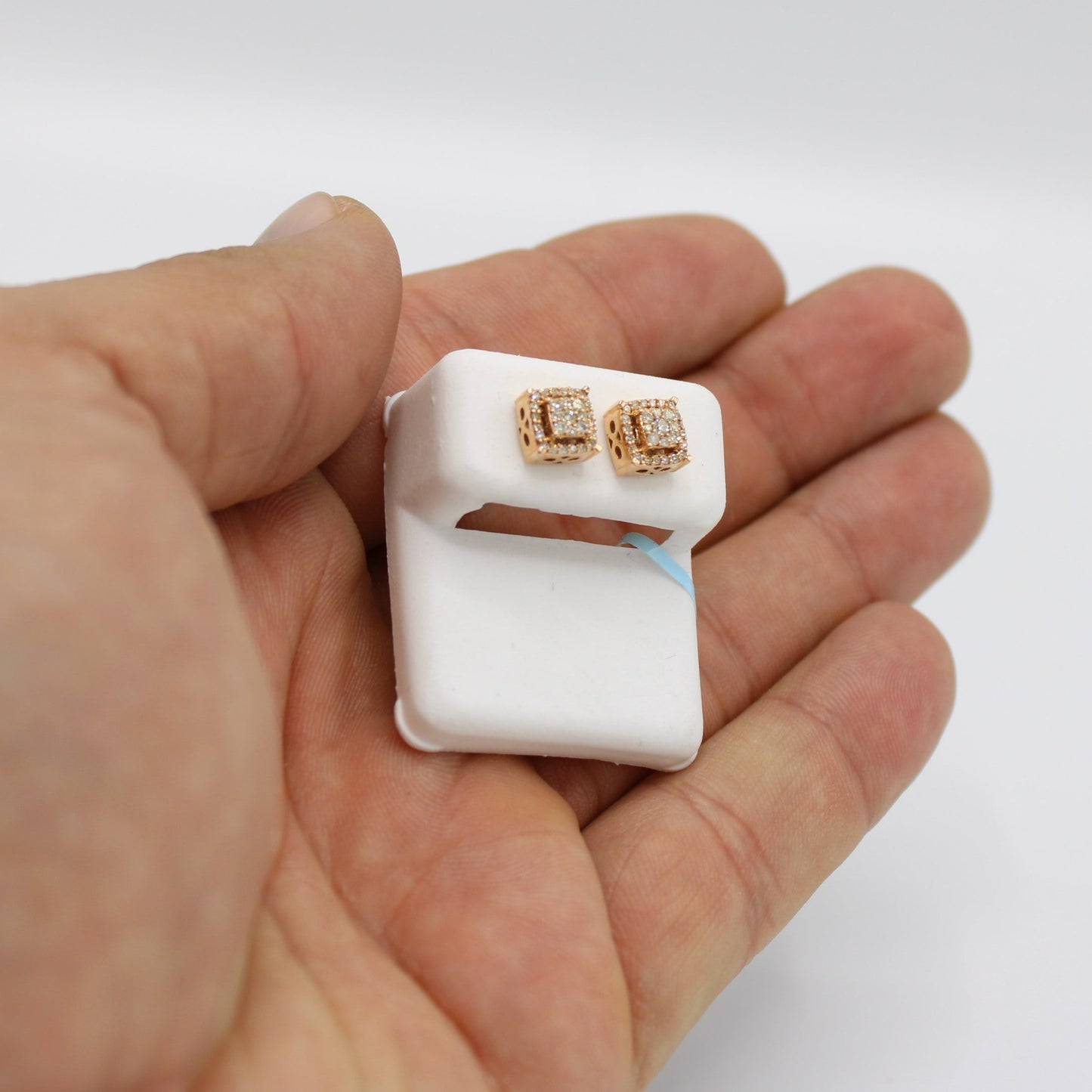 14K Square VS Diamond Earrings Rose Gold