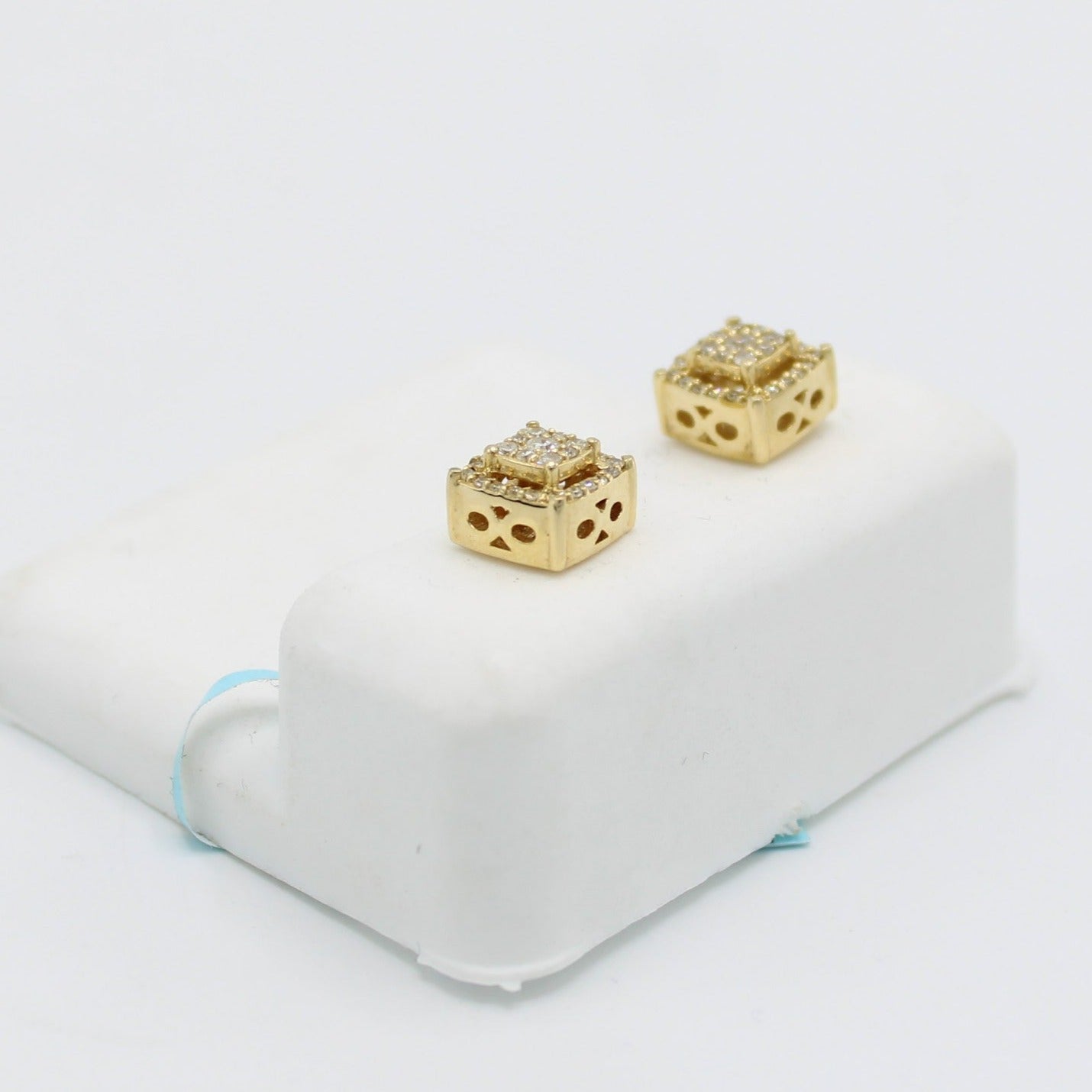 14K Square VS Diamond Earrings Yellow Gold