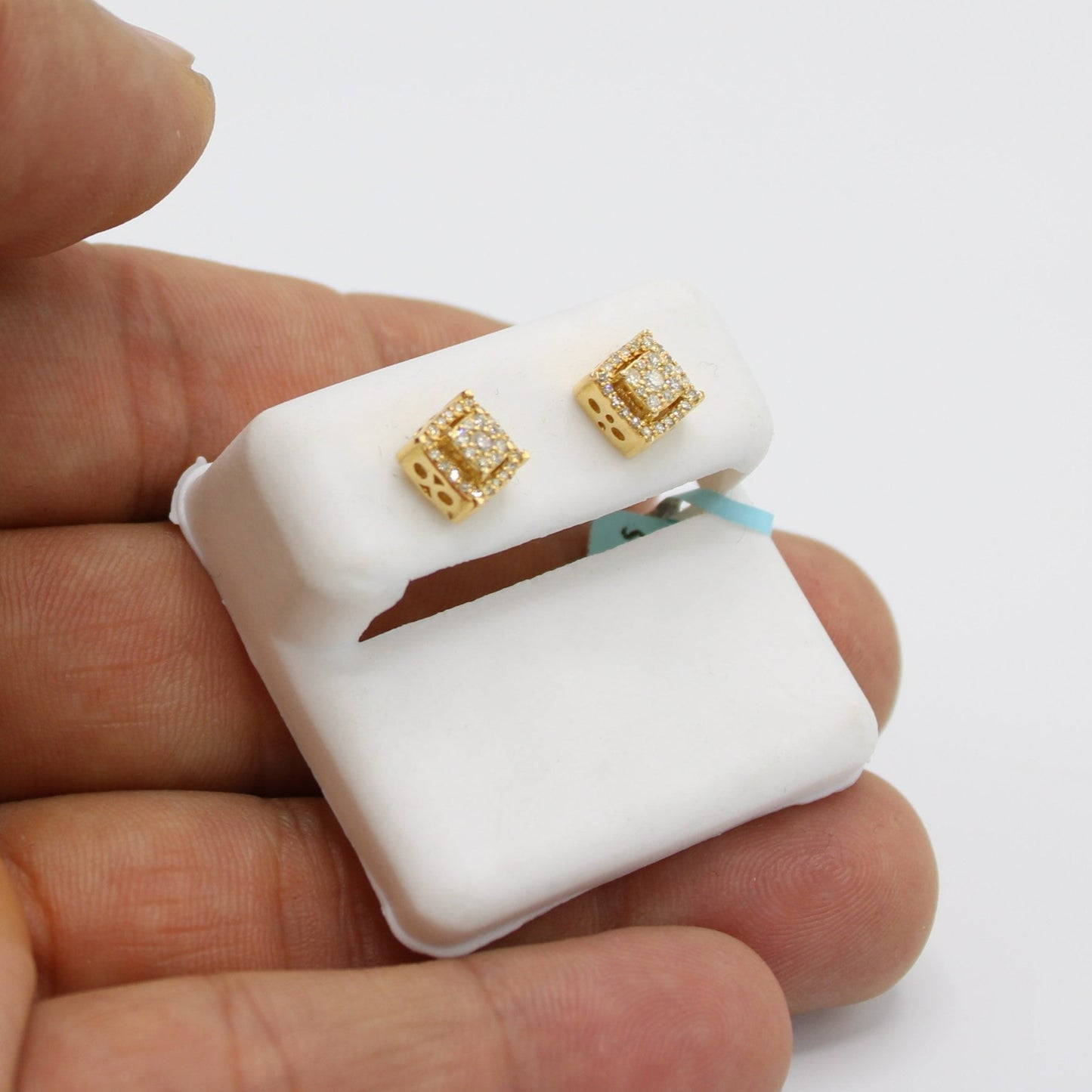 14K Square VS Diamond Earrings Yellow Gold