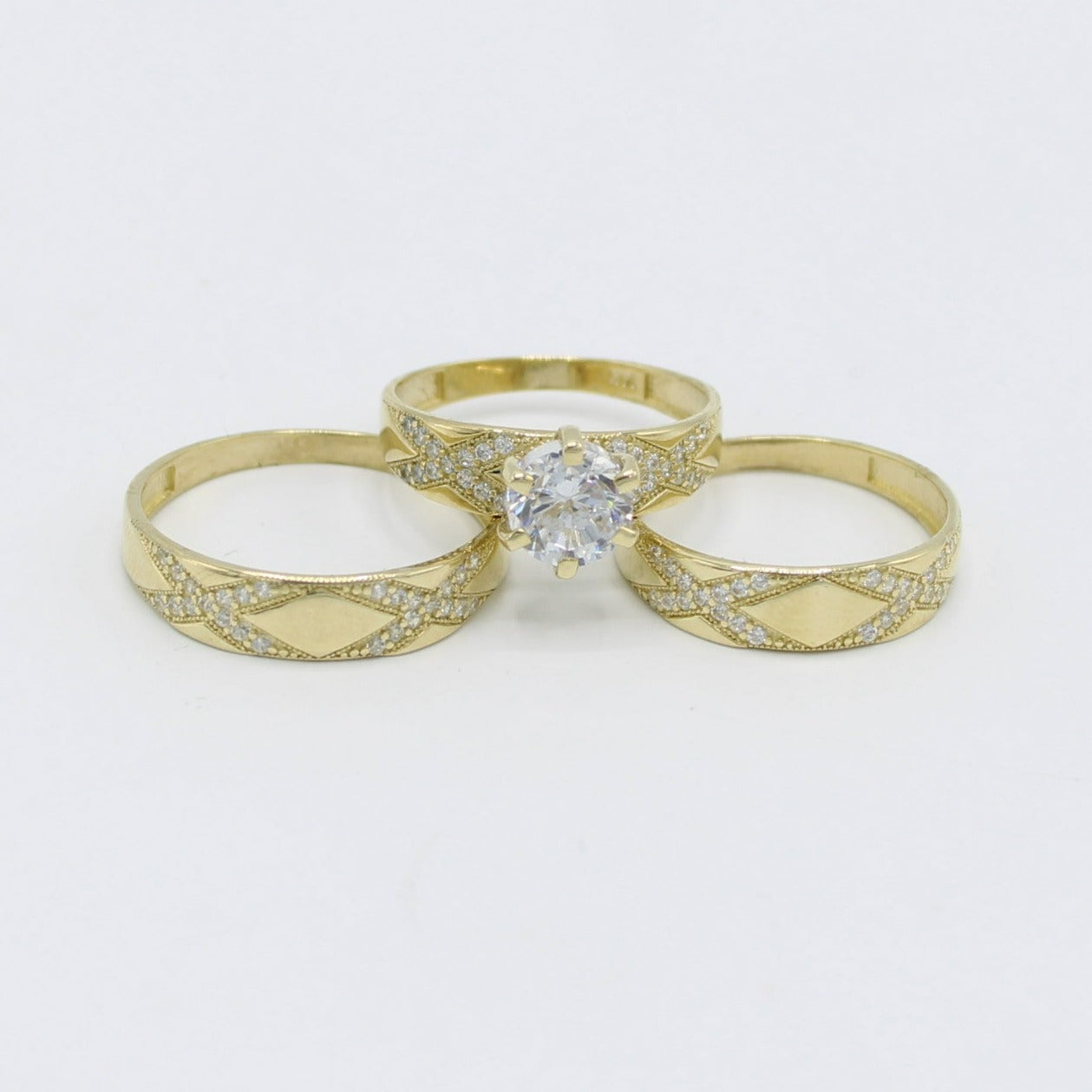 14K Trio Wedding Cz Stones Gold Yellow
