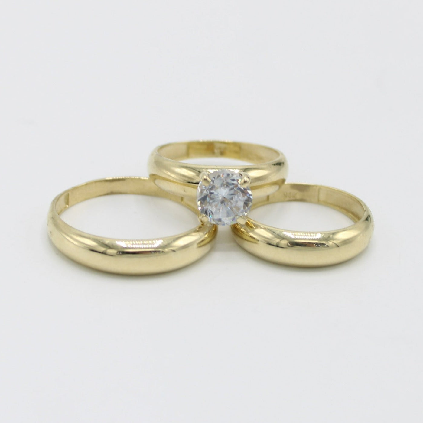 14K Trio Wedding Cz Stones Yellow Yellow