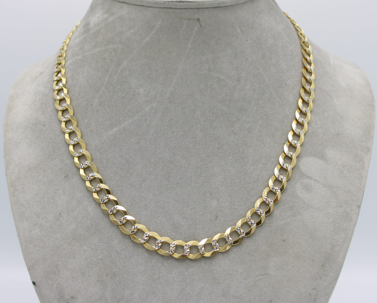 14K Solid Flat Cuban Chain Two Tones Yellow Gold