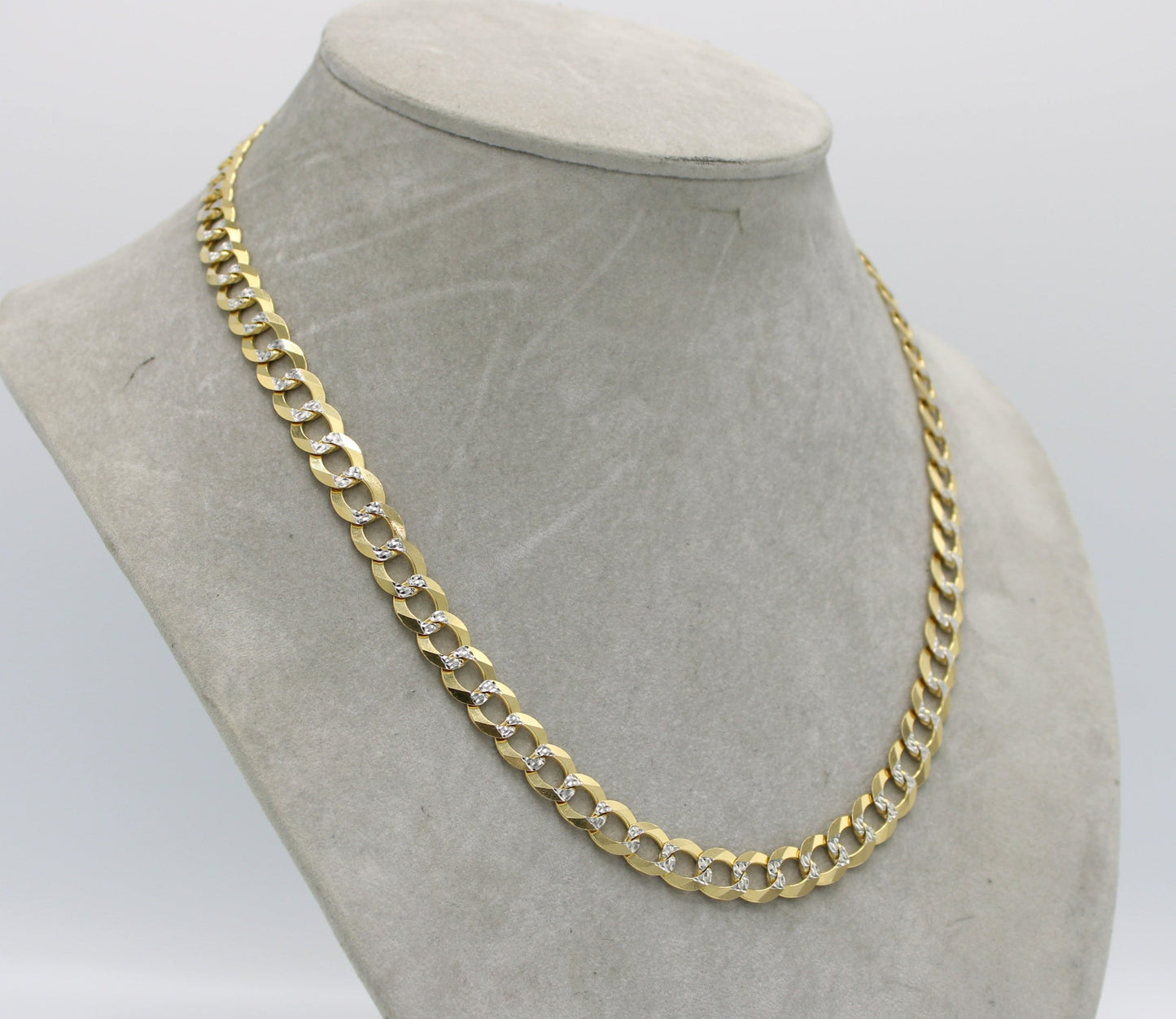14K Solid Flat Cuban Chain Two Tones Yellow Gold