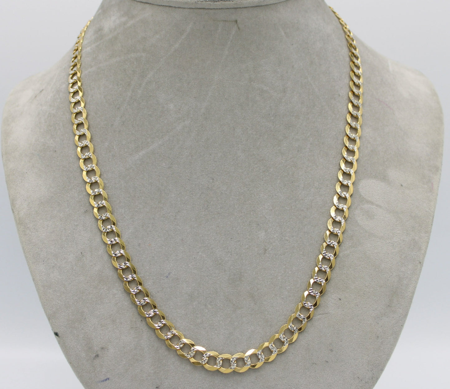 14K Solid Flat Cuban Chain Two Tones Yellow Gold (8..4 mm\24')