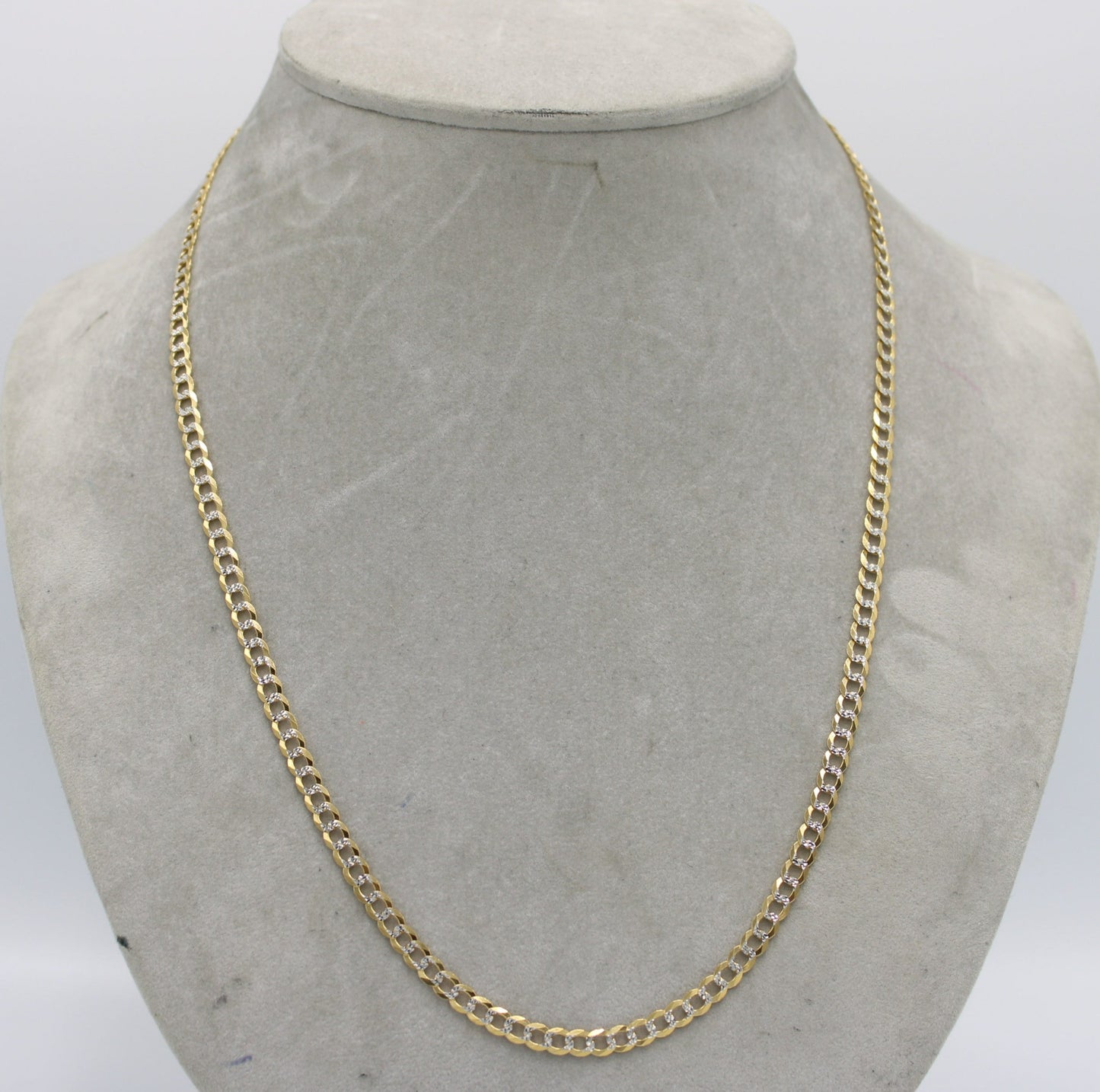 14K Solid Flat Cuban Chain Two Tones Yellow Gold ( 4.6 mm\ 24 " )