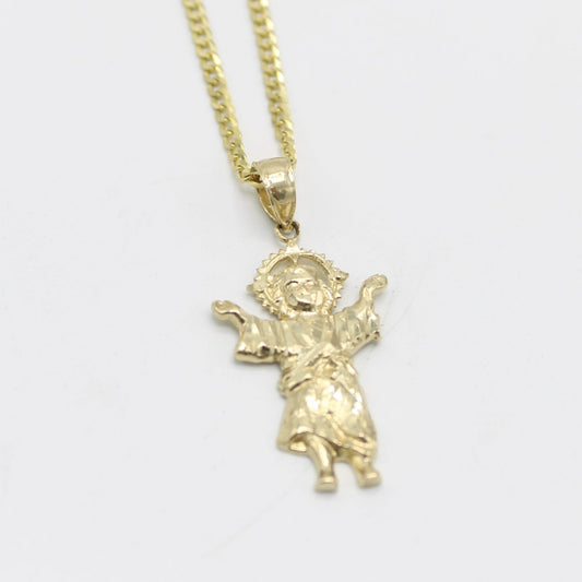 14K Divino NiƱo Pendant with Solid Cuban Chain (18 ")