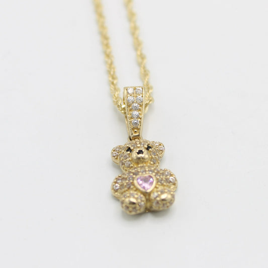 14K Teddy Bear ( Birthstone ) Pendant with Hollow Rope Chain (18 ")