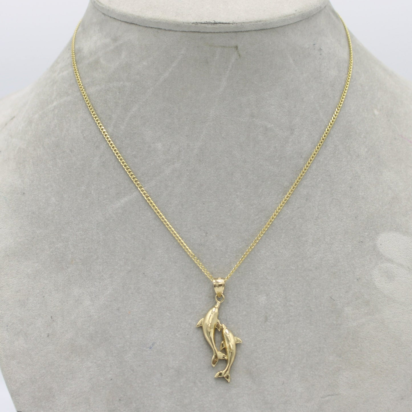 14K Dolphin Pendant with Solid Flat Cuban Chain (18 ")
