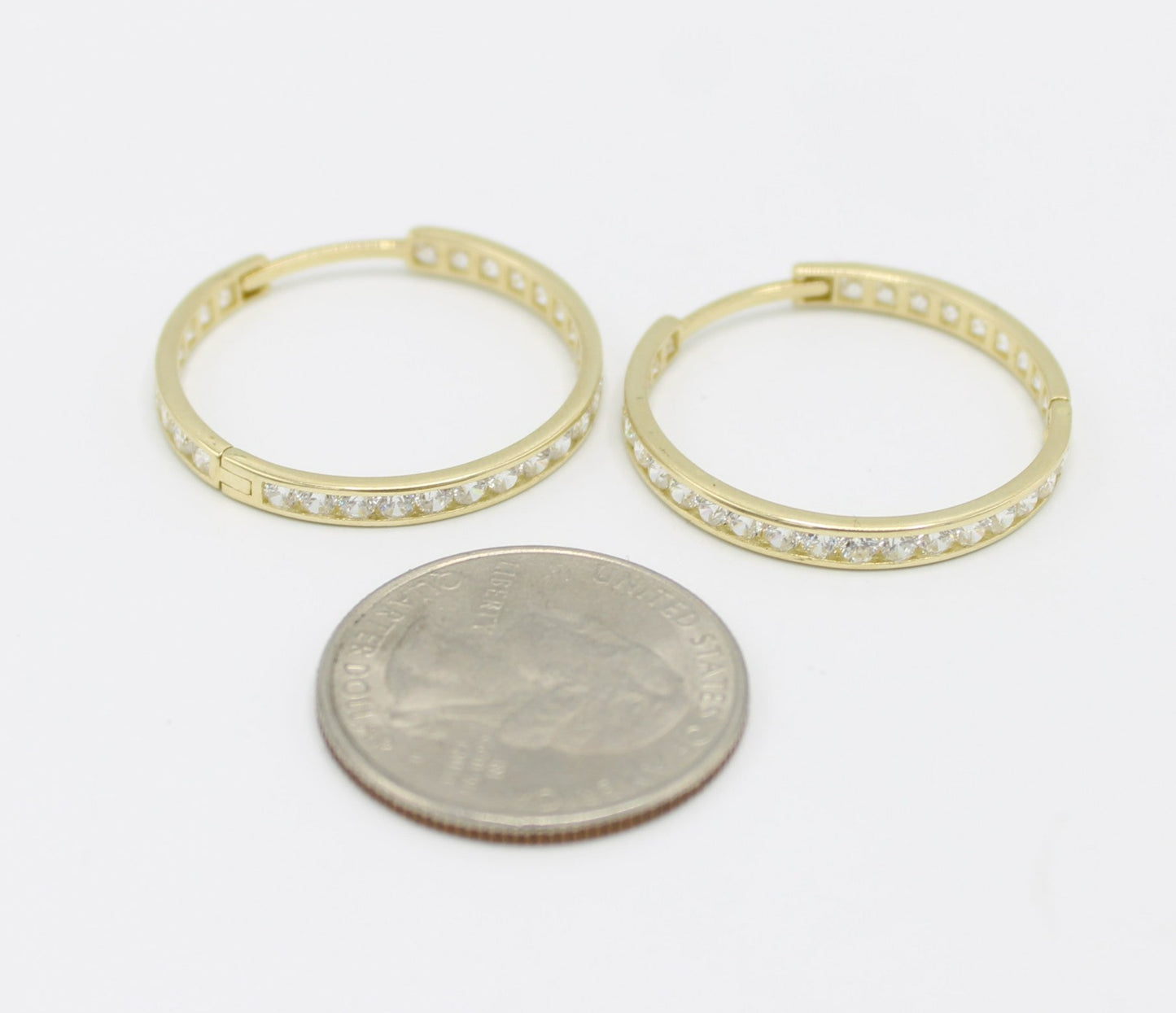 14K Women's Hoops Cz STones Yellow Gold