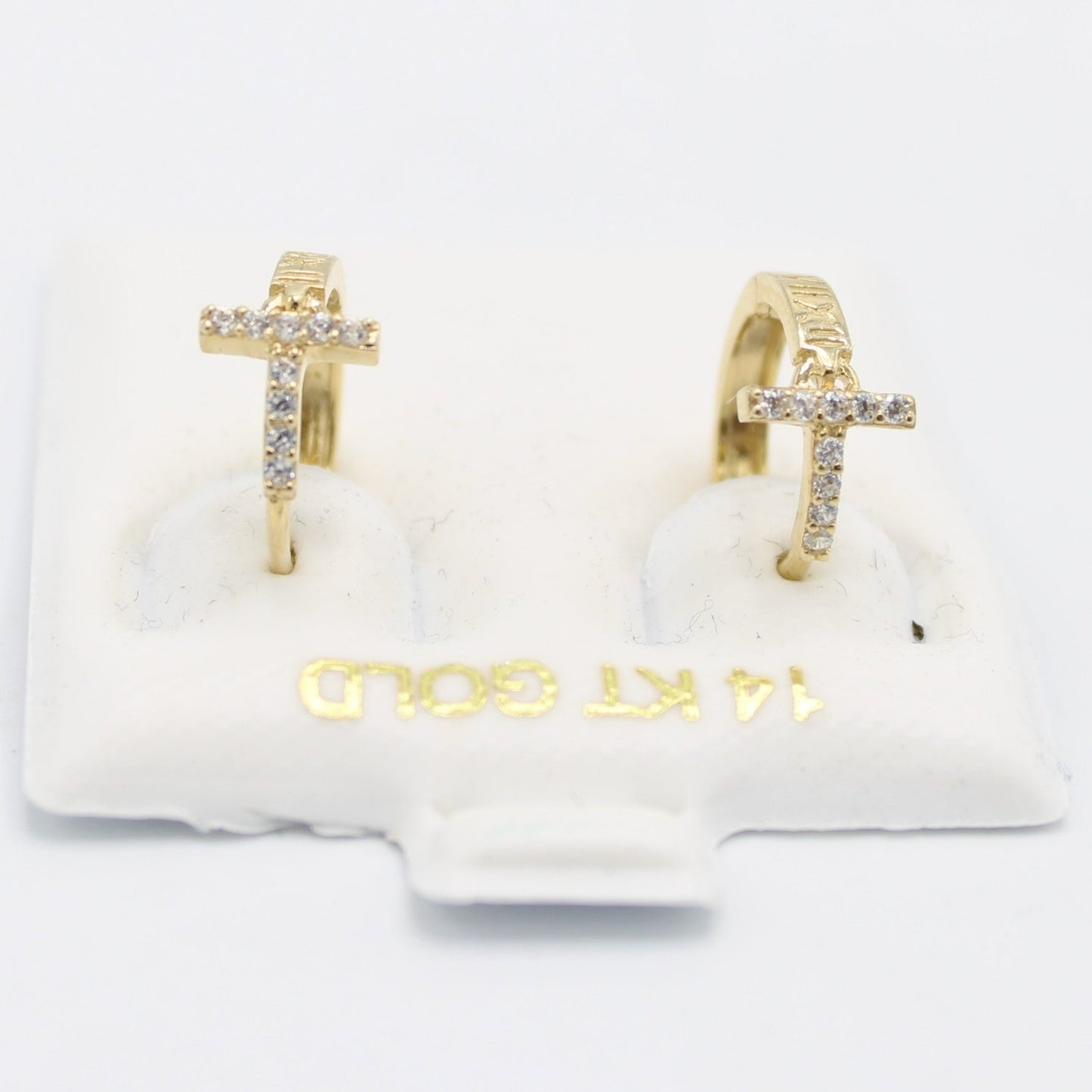 14K Women's Hoops Cz Stones Yellow Gold