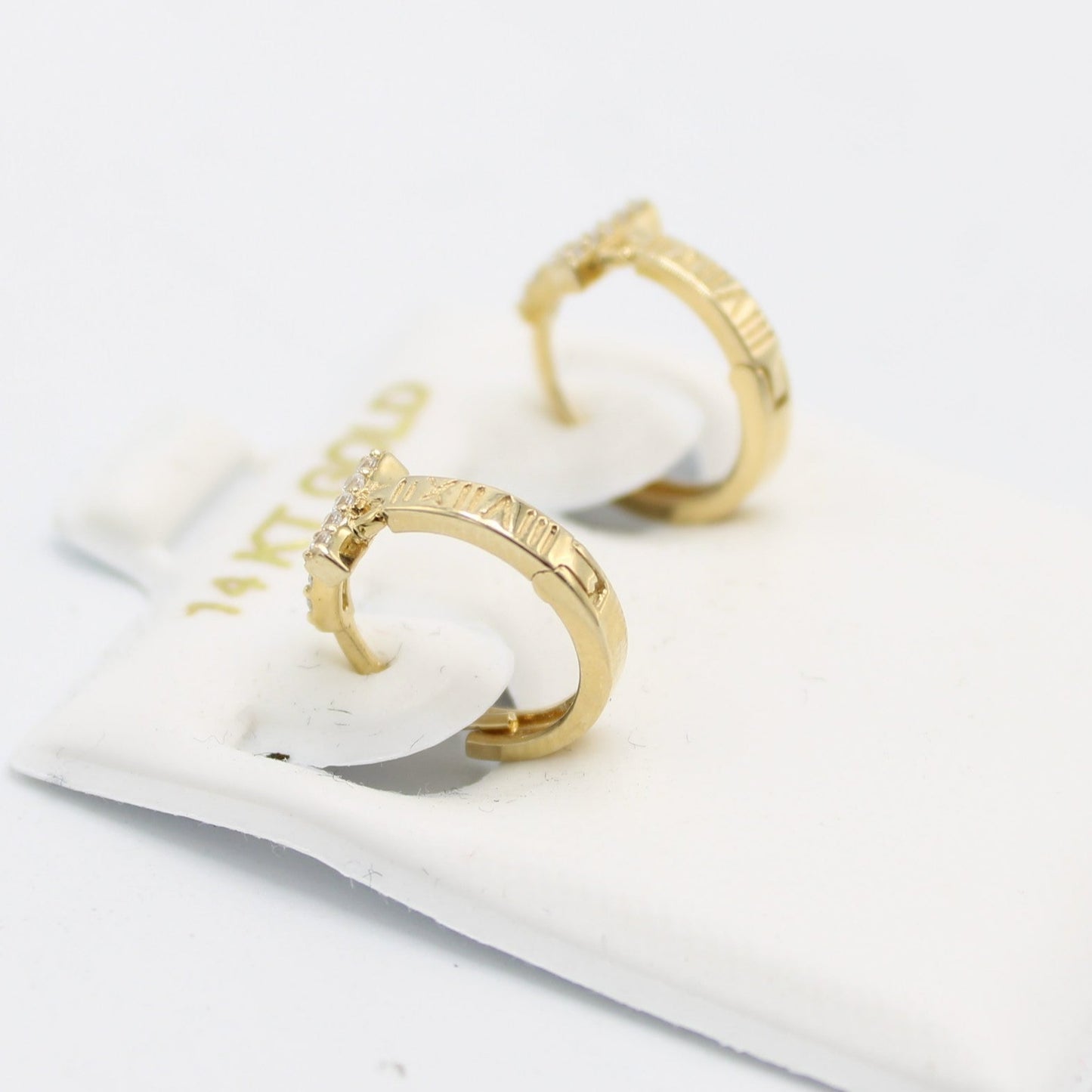 14K Women's Hoops Cz Stones Yellow Gold