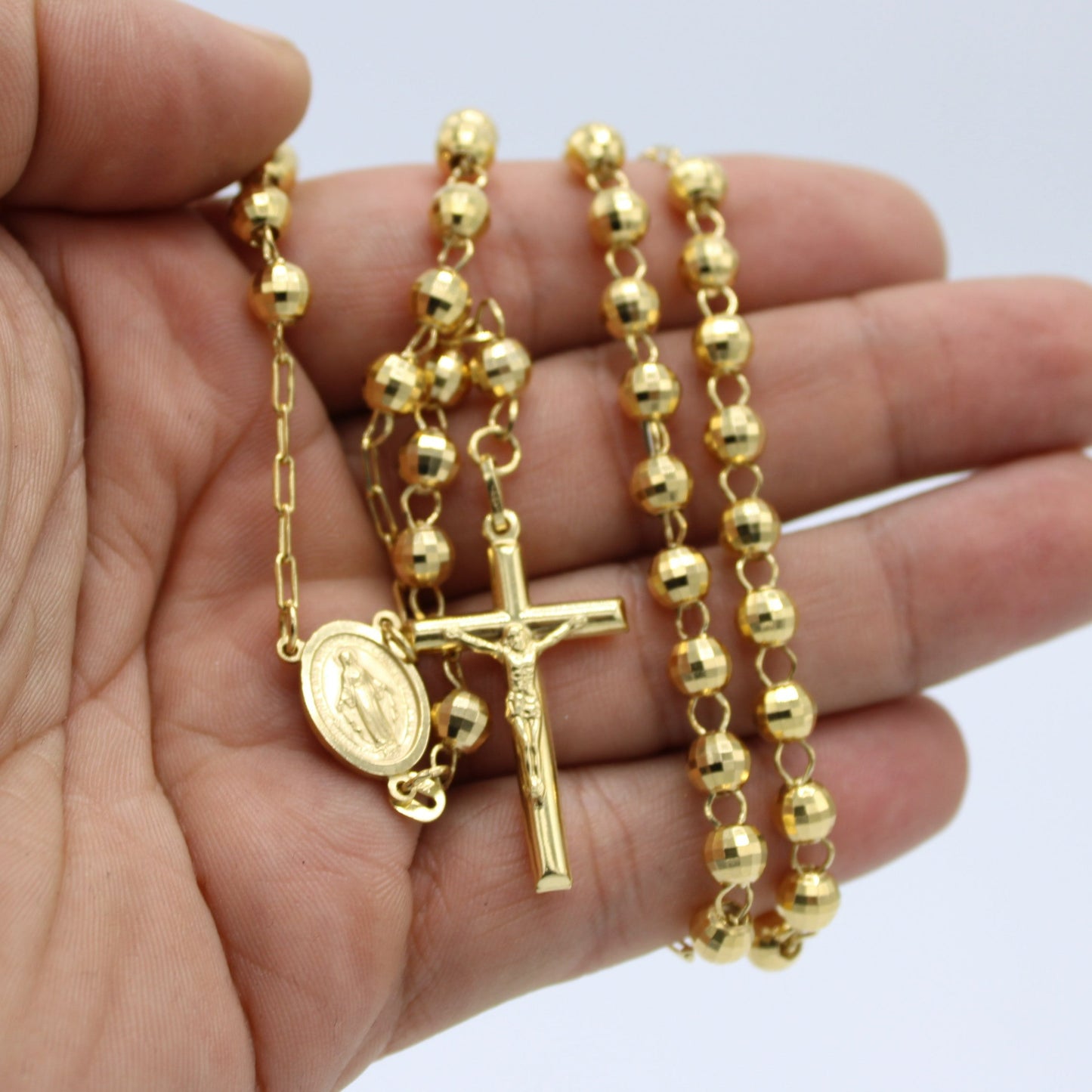 14k Yellow Gold 4.7mm Rosary Chain 26 Inches