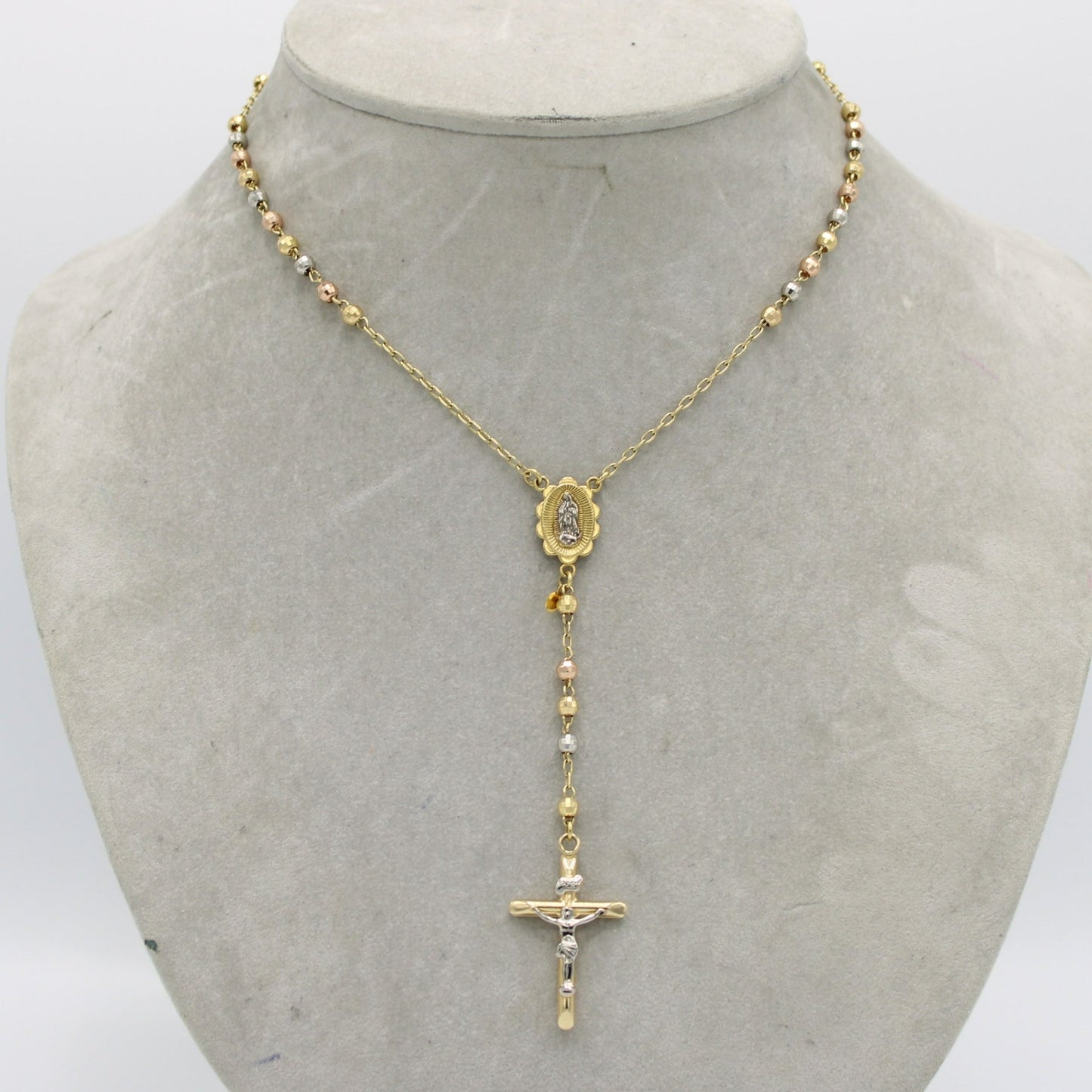 14k Three Tones Gold 3.9mm Rosary Chain 24 Inches