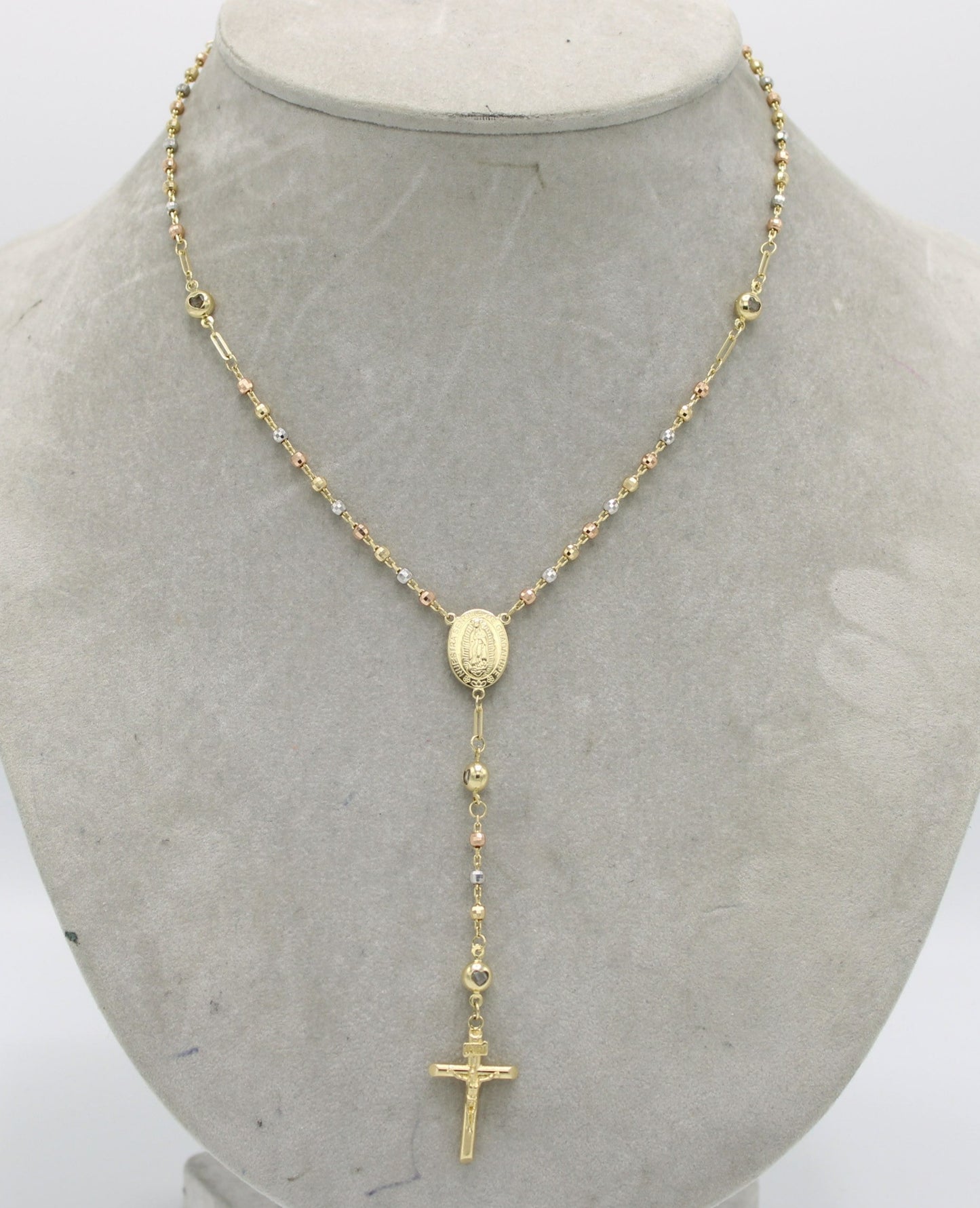 14k Three Tones Gold 2.9mm Rosary Chain 18 Inches