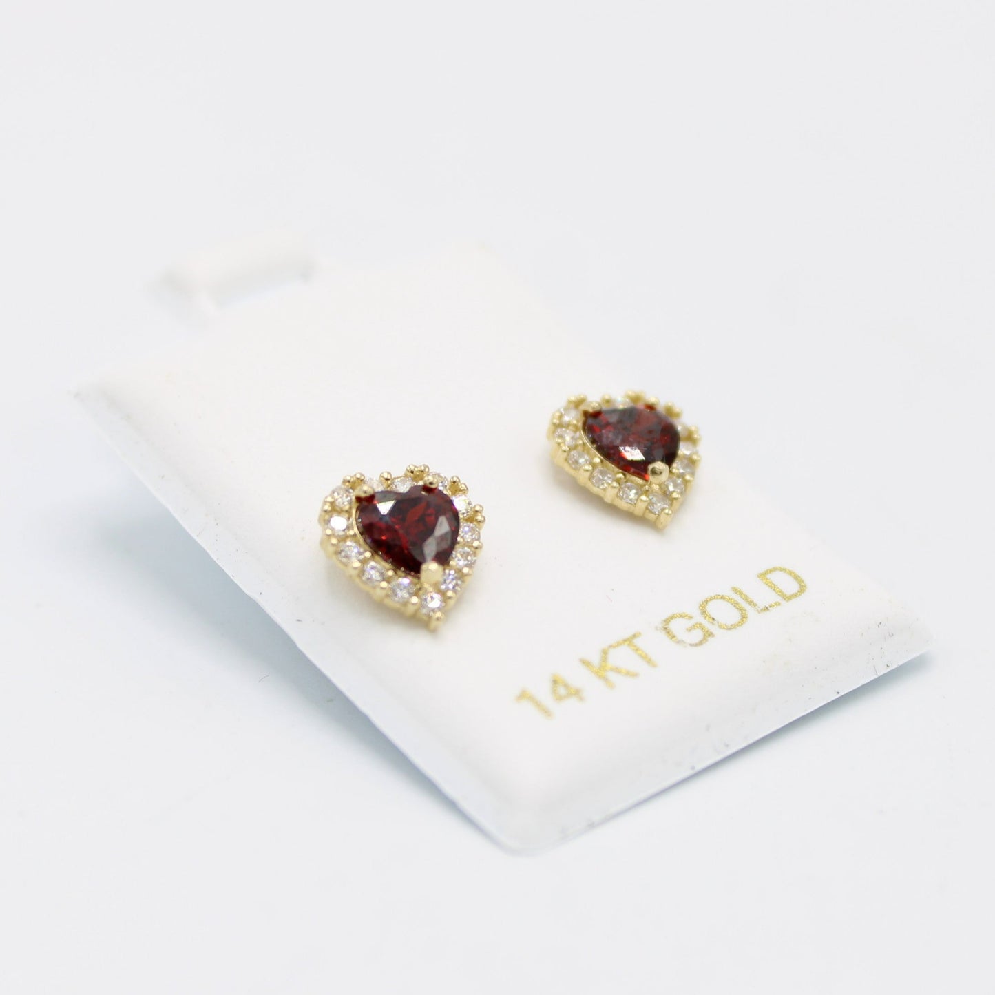 14K Heart❤️Baby Girl Earring Garnet Gem (Birthstone January) Yellow Gold
