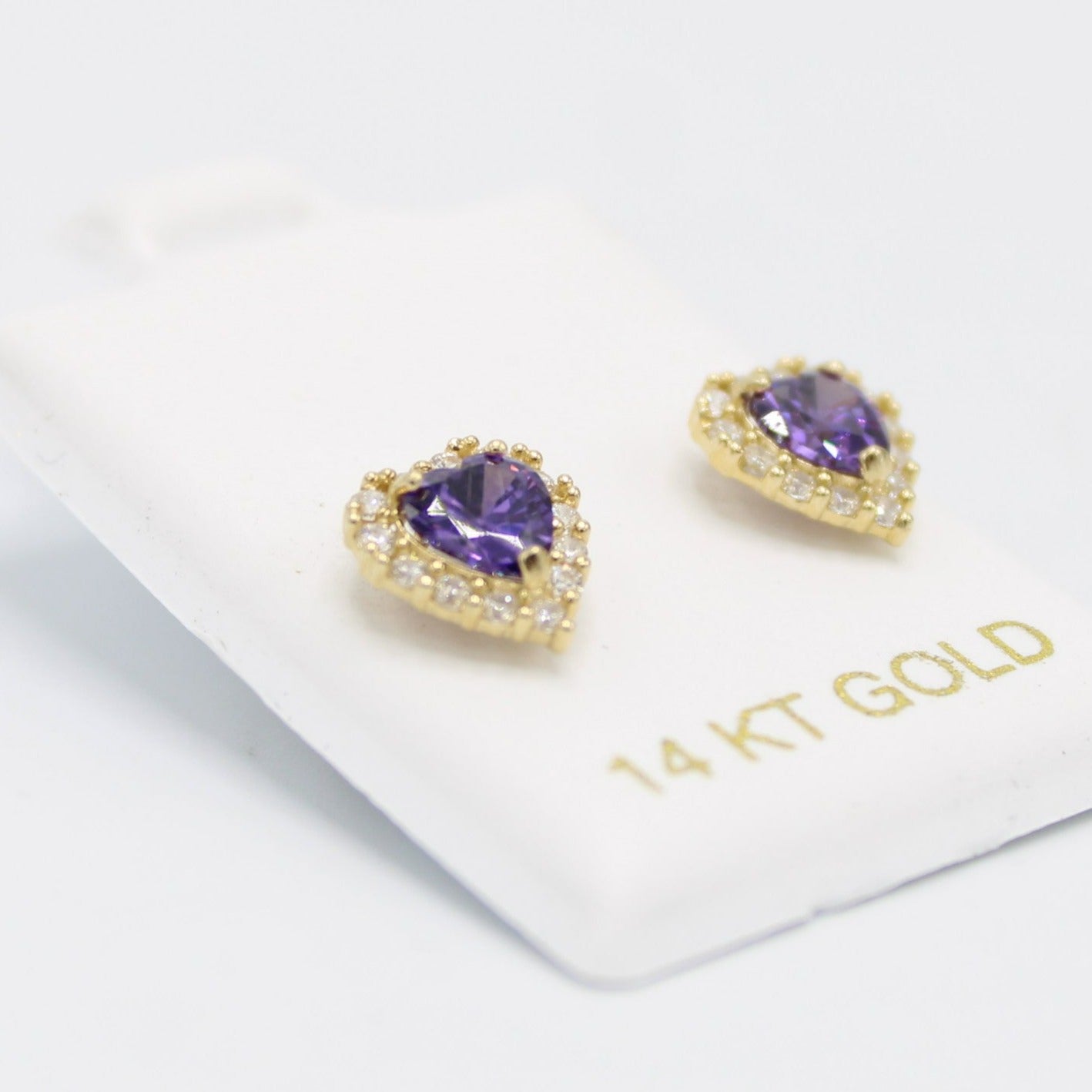 14K Heart❤️ Baby Girl Earring Alexandrite Gem (Birthstone Jun) Yellow Gold