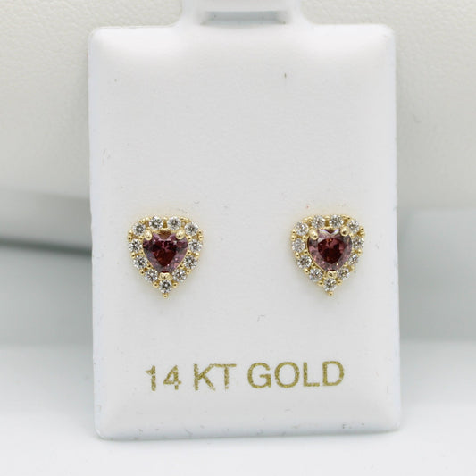 14K Heartâ€ïžBaby Girl Earring Amethyst Gem (Birthstone February) Yellow Gold