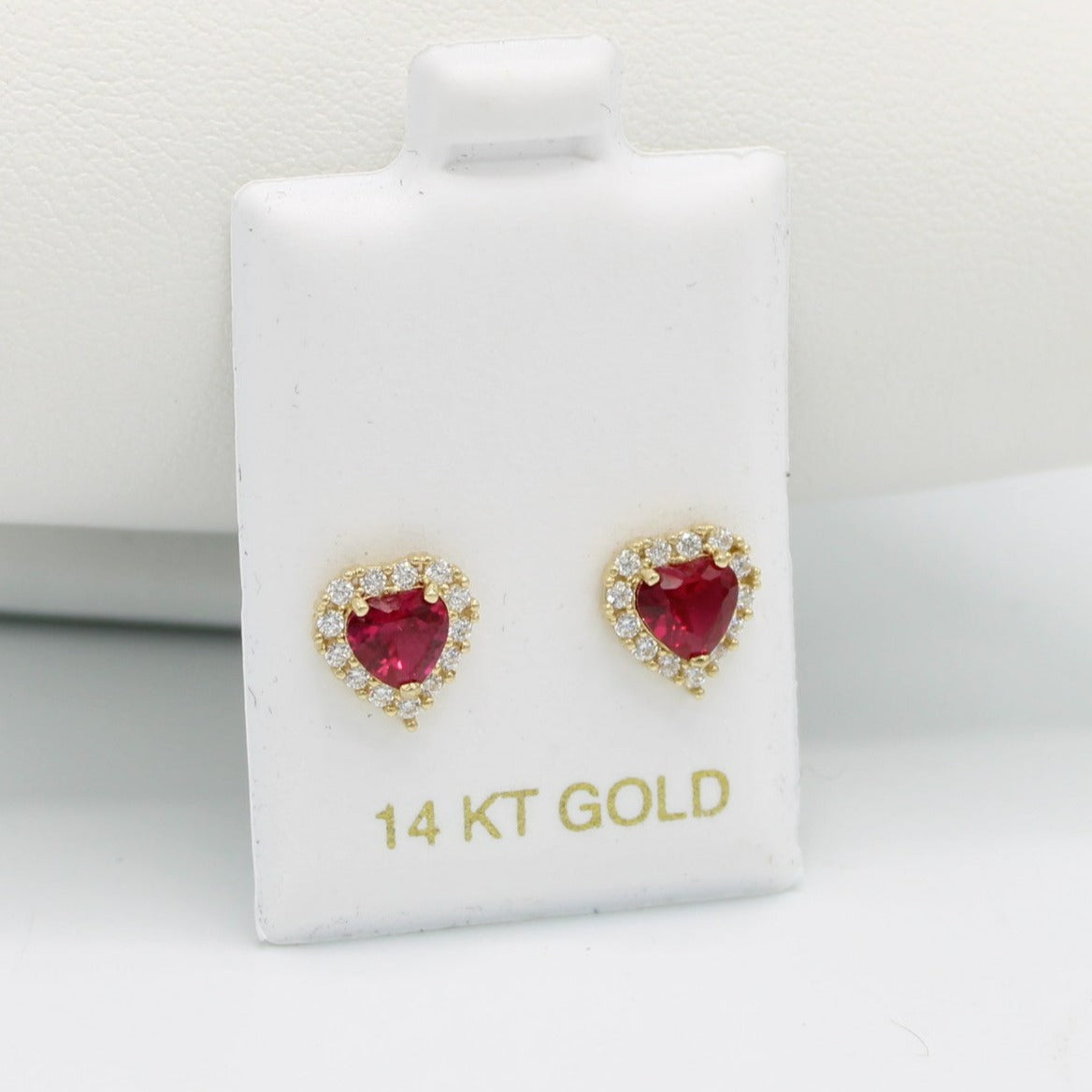 14K Heart❤️Baby Girl Earring Ruby Gem (Birthstone July) Yellow Gold
