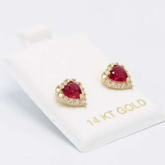 14K Heartâ€ïžBaby Girl Earring Ruby Gem (Birthstone July) Yellow Gold