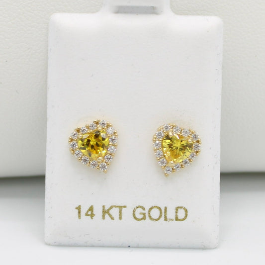 14K Heartâ€ïžBaby Girl Earring Topaz Gem (Birthstone November) Yellow Gold