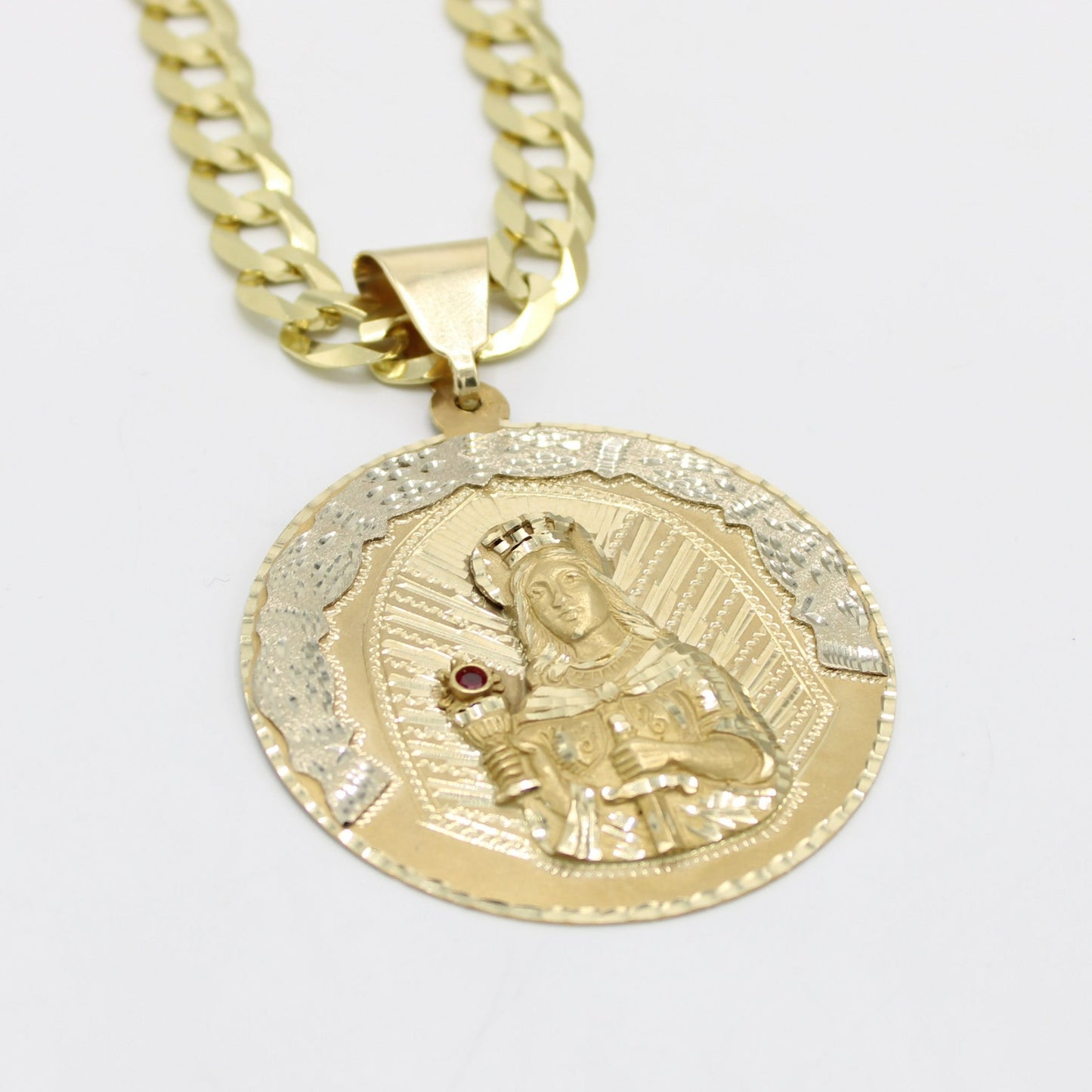 14K Santa Barbara Pendant with Solid Flat Cuban Chain Yellow Gold