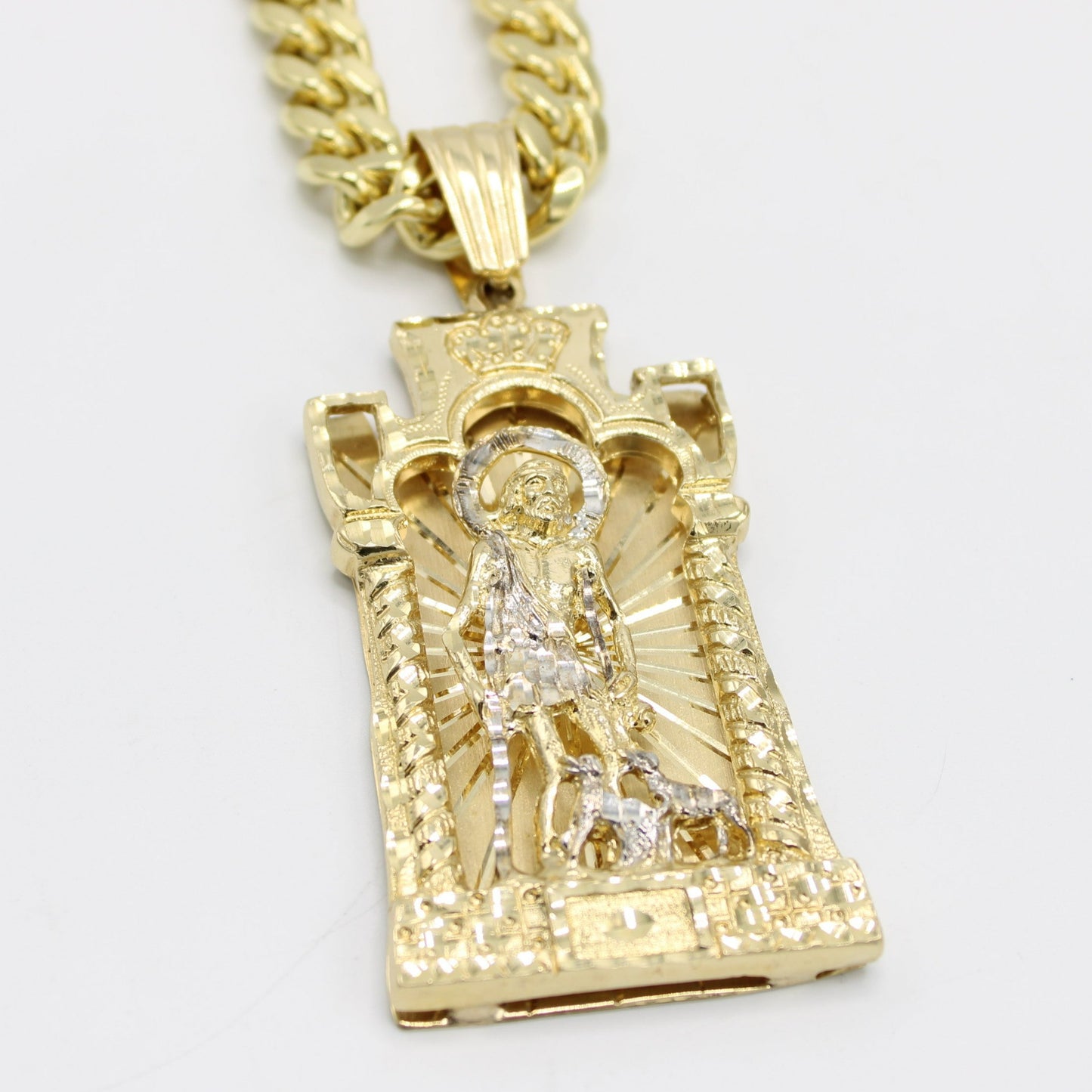 14K San Lazaro Pendant with Semi-Solid Miami Cuban Chain Yellow Gold