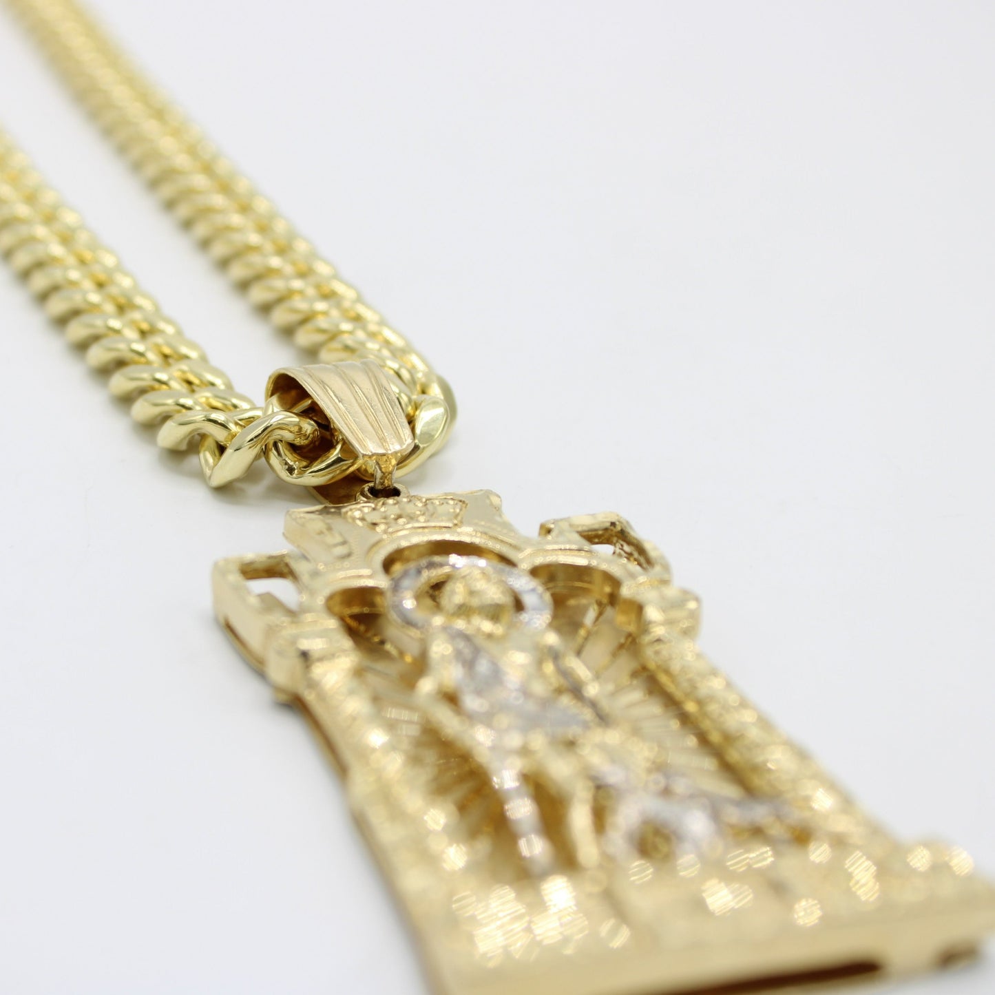 14K San Lazaro Pendant with Semi-Solid Miami Cuban Chain Yellow Gold