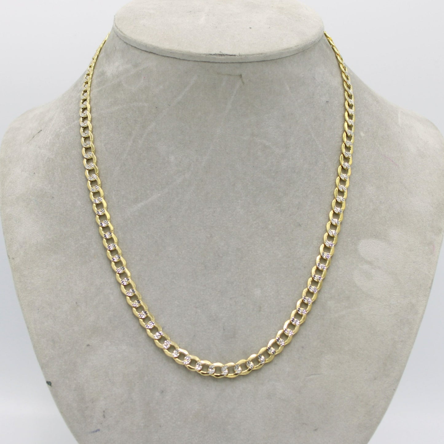 14K Semi-Solid Flat Cuban Chain Two Tones Yellow Gold