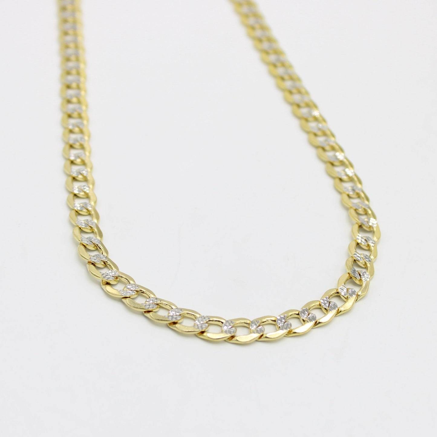 14K Semi-Solid Flat Cuban Chain Two Tones Yellow Gold
