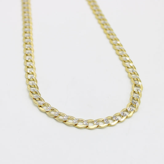 14K Semi-Solid Flat Cuban Chain Two Tones Yellow Gold