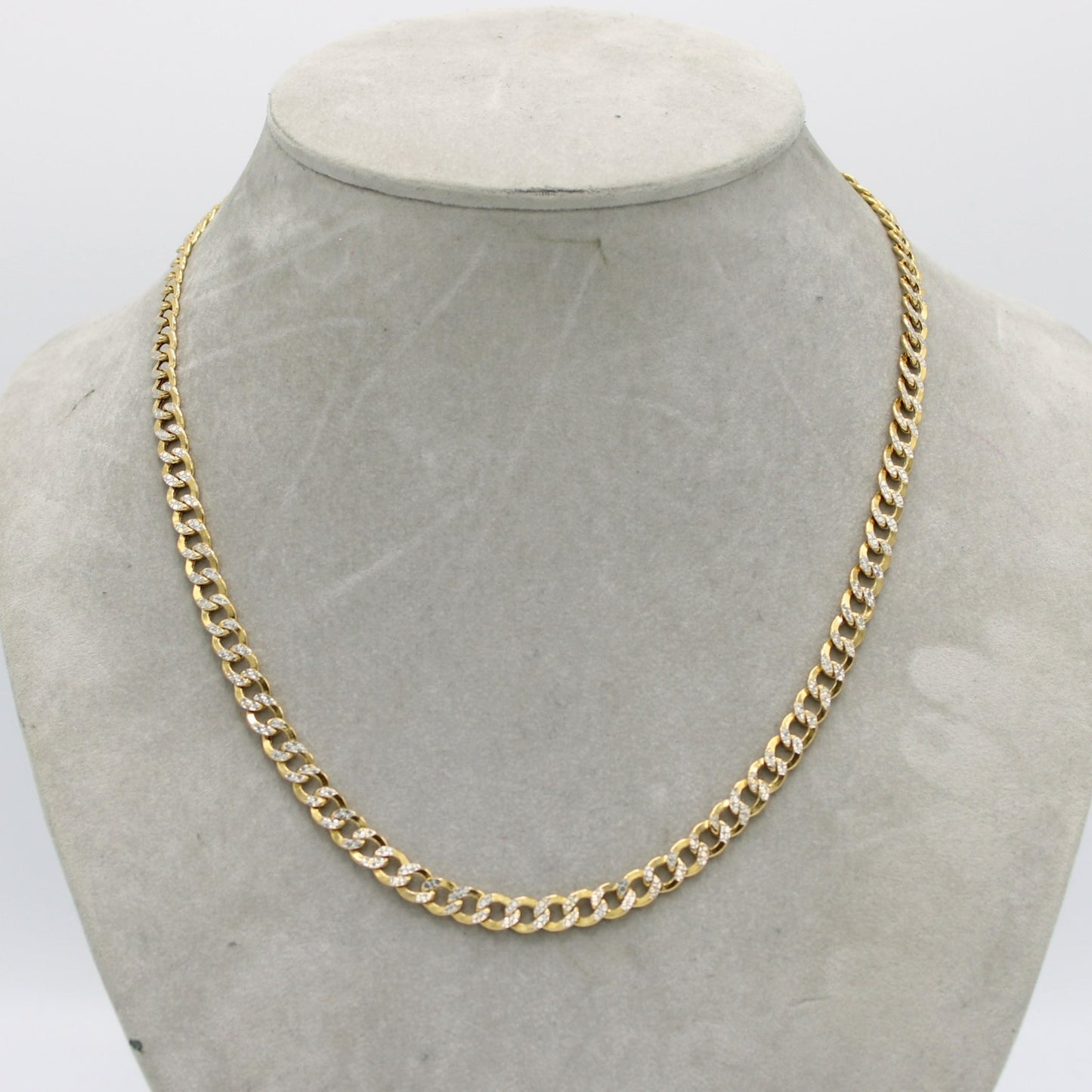 14K Semi-Solid Flat Cuban Chain Two Tones Yellow Gold
