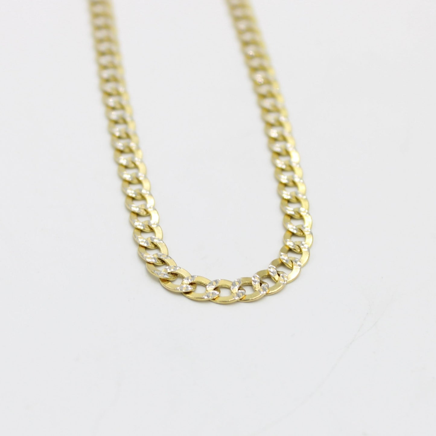 14k Semi-Solid Flat Cuban Chain Two Tones Yellow Gold