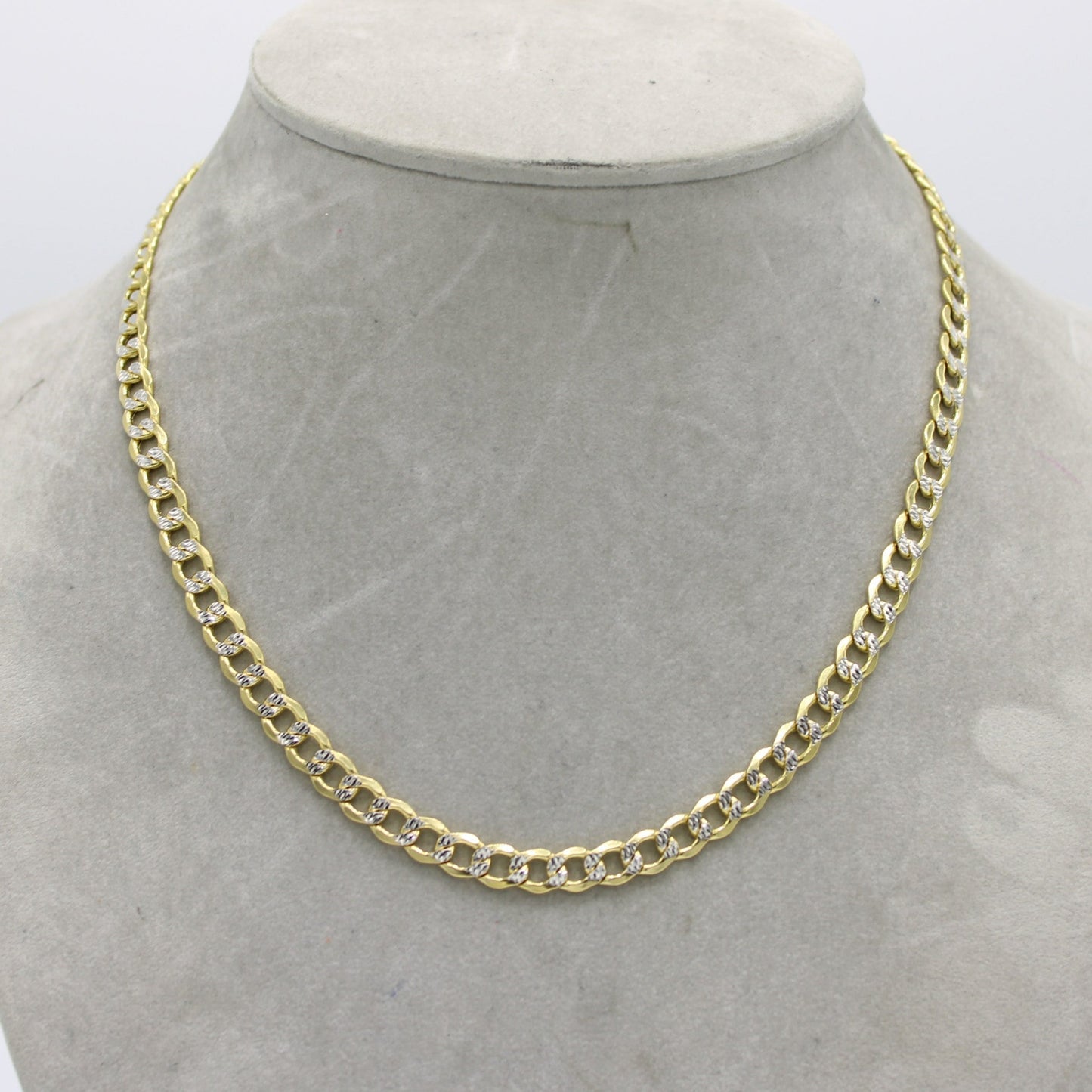 14k Semi-Solid Flat Cuban Chain Two Tones Yellow Gold