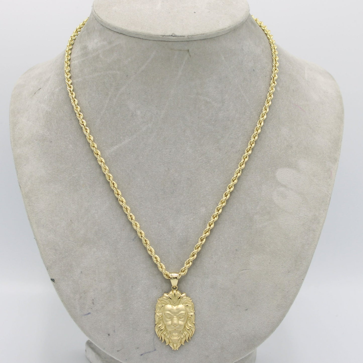 14K Lion đŚ Pendant with Rope Chain Yellow Gold