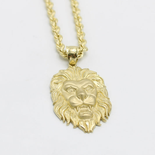 14K Lion đŠ Pendant with Rope Chain Yellow Gold