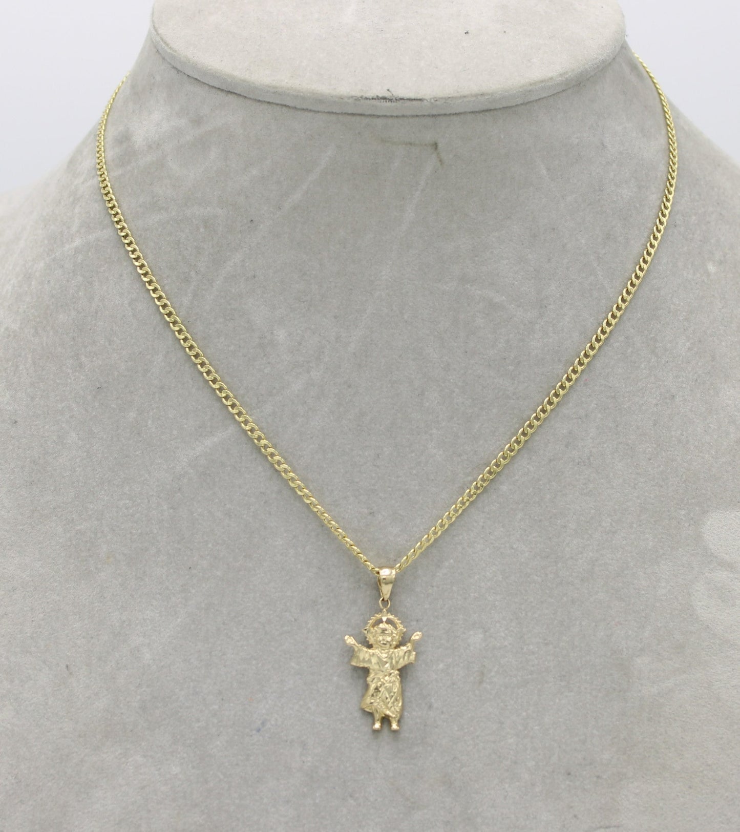 14K Divino Niño Pendant with Semi-Solid Cuban Chain Yellow Gold