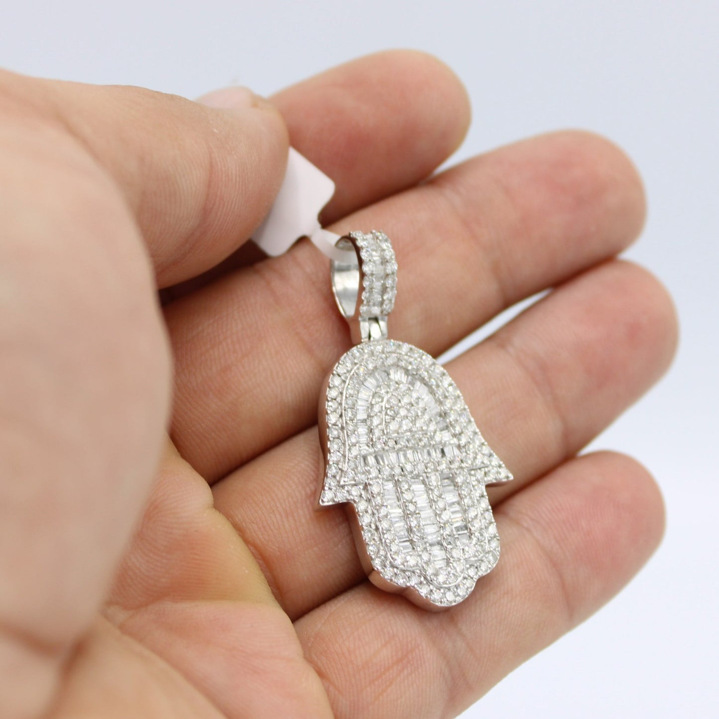 14K VS Diamond Hamsa Pendant White Gold