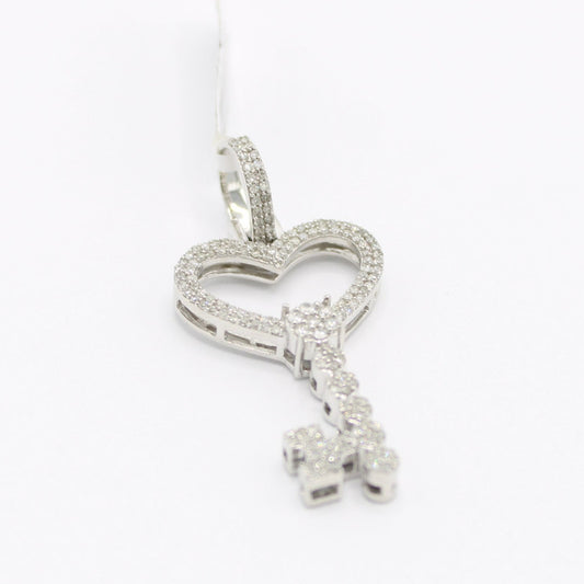 14K VS Diamond Heart Key Pendant White  Gold