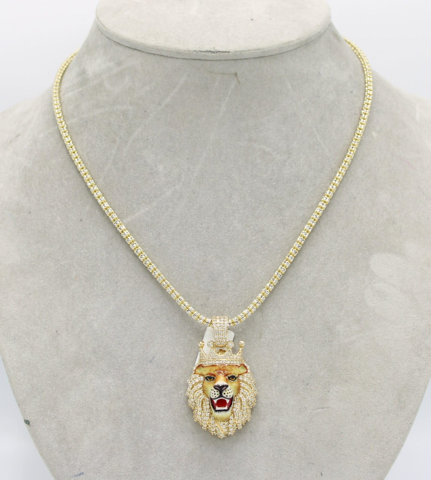 14K VS Diamond Lion King Pendant with Ice Chain Yellow Gold