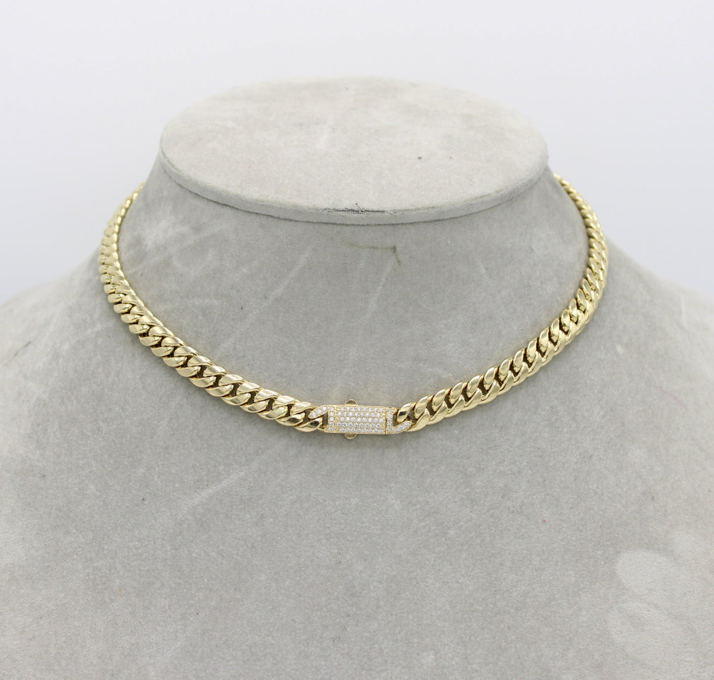 14K Choker Cuban Link Cz \\ 7.4 mm - 16” \\