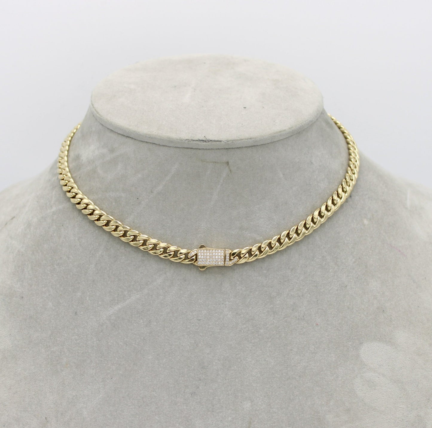 14K Semi-Solid Choker Cuban Link Cz at Lock \\ 6.5mm - 16” \\