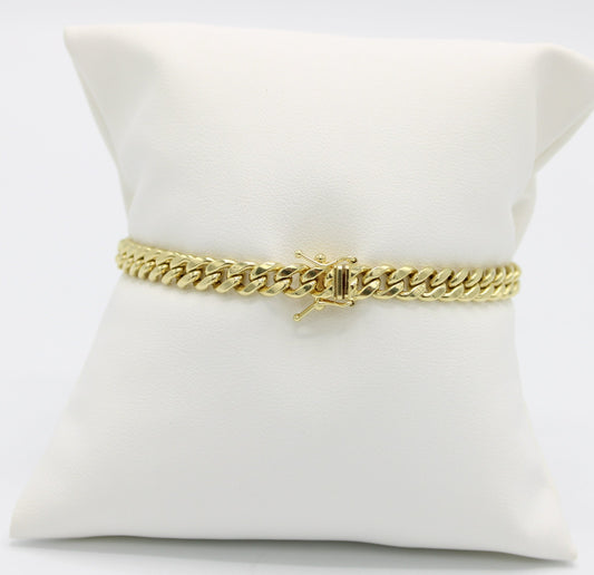 14K Semi-Solid Cuban Bracelet Yellow Gold // 6.7mm - 8.5 in //