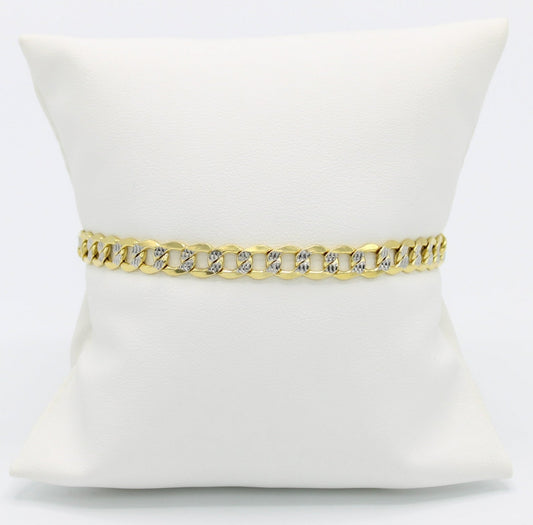 14K Semi-Solid Flat Cuban Bracelet Two Tones Yellow Gold // 7mm  //