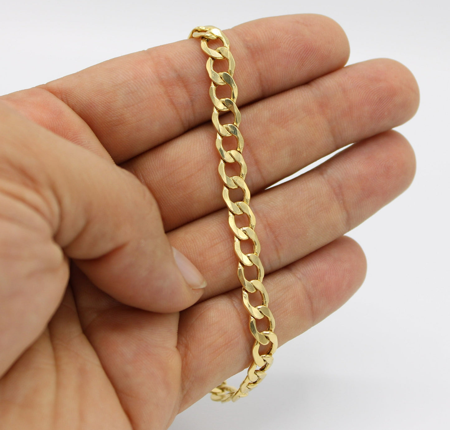14K Semi-Solid Flat Cuban Bracelet Yellow Gold // 6.8mm //