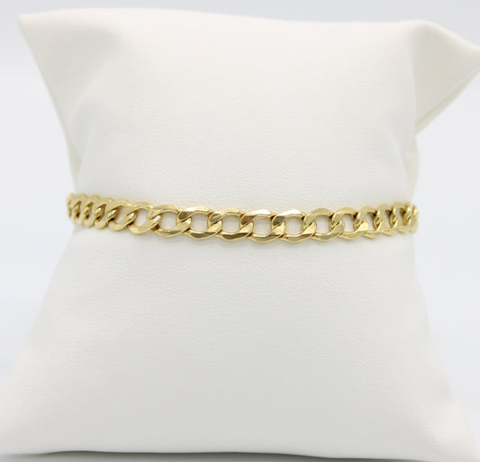 14K Semi-Solid Flat Cuban Bracelet Yellow Gold // 6.7mm  //